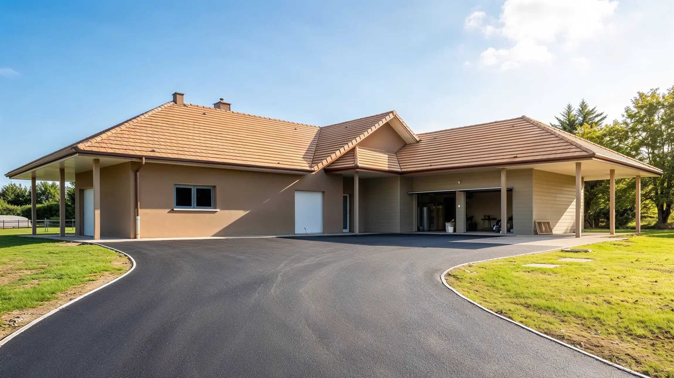 Aménagement paysager extérieur moderne avec terrasses à niveaux multiples